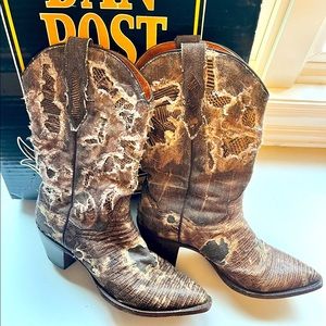 Dan Post 9 Women’s Cowboy Boots - Shotgun Chocolate Leather Lizard Distressed